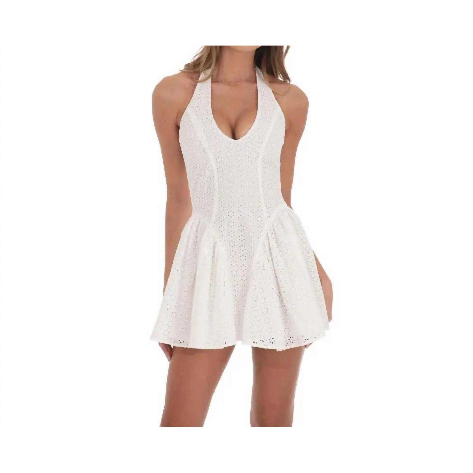 New Lucy In The Sky Florence Eyelet Halter Mini Dress In White